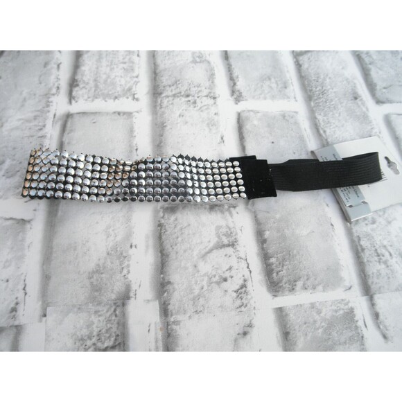 NEW by JUST BASIC, HEADWRAP, HEADBAND BLACK WITH SILVER TONE MULTIPLE ROWS  #2 - Picture 8 of 11